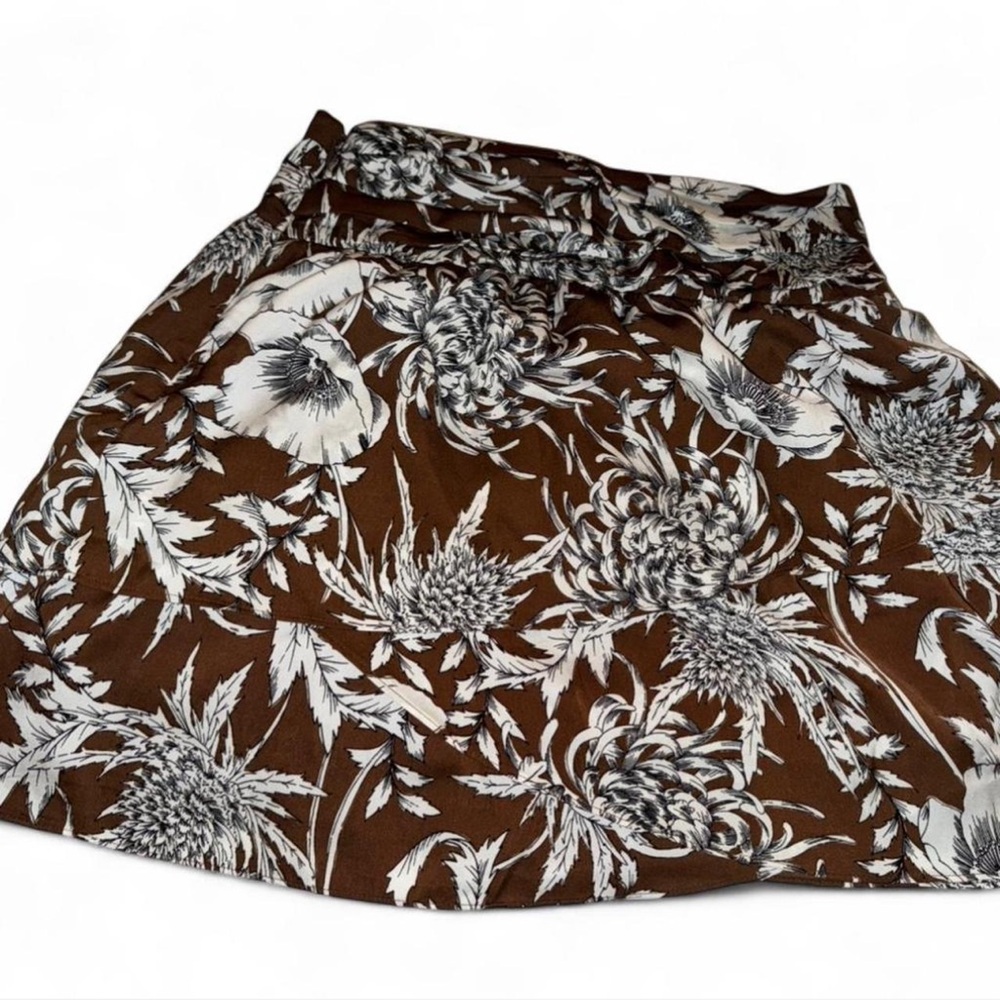 Express Brown and White Floral A-Line Skirt